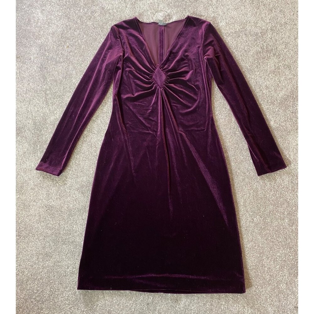 Muse Burgundy Velvet Long-Sleeve Ruched Midi Dress Size 6